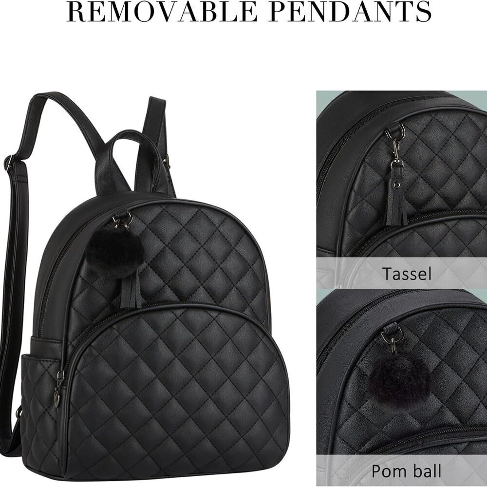 Mini Leather Backpack Small Purse for Women Travel Fashion Cute Tassel - Picture 2 of 6